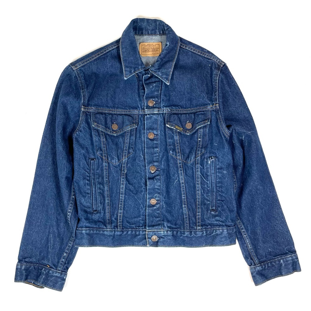 Vintage 70s Genuine Roebucks Distressed Blue Denim Trucker Jacket Fits S/M